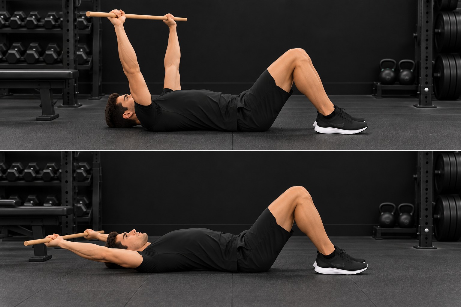 Arm raise with stick - supine — exercise demonstration