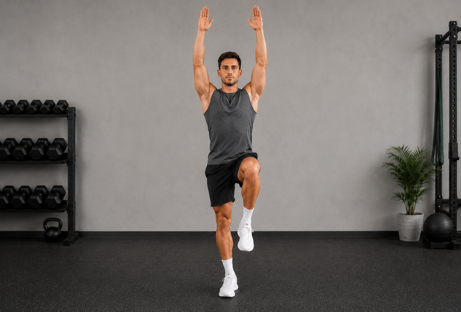 Overhead Arm Raises on One Leg — exercise demonstration