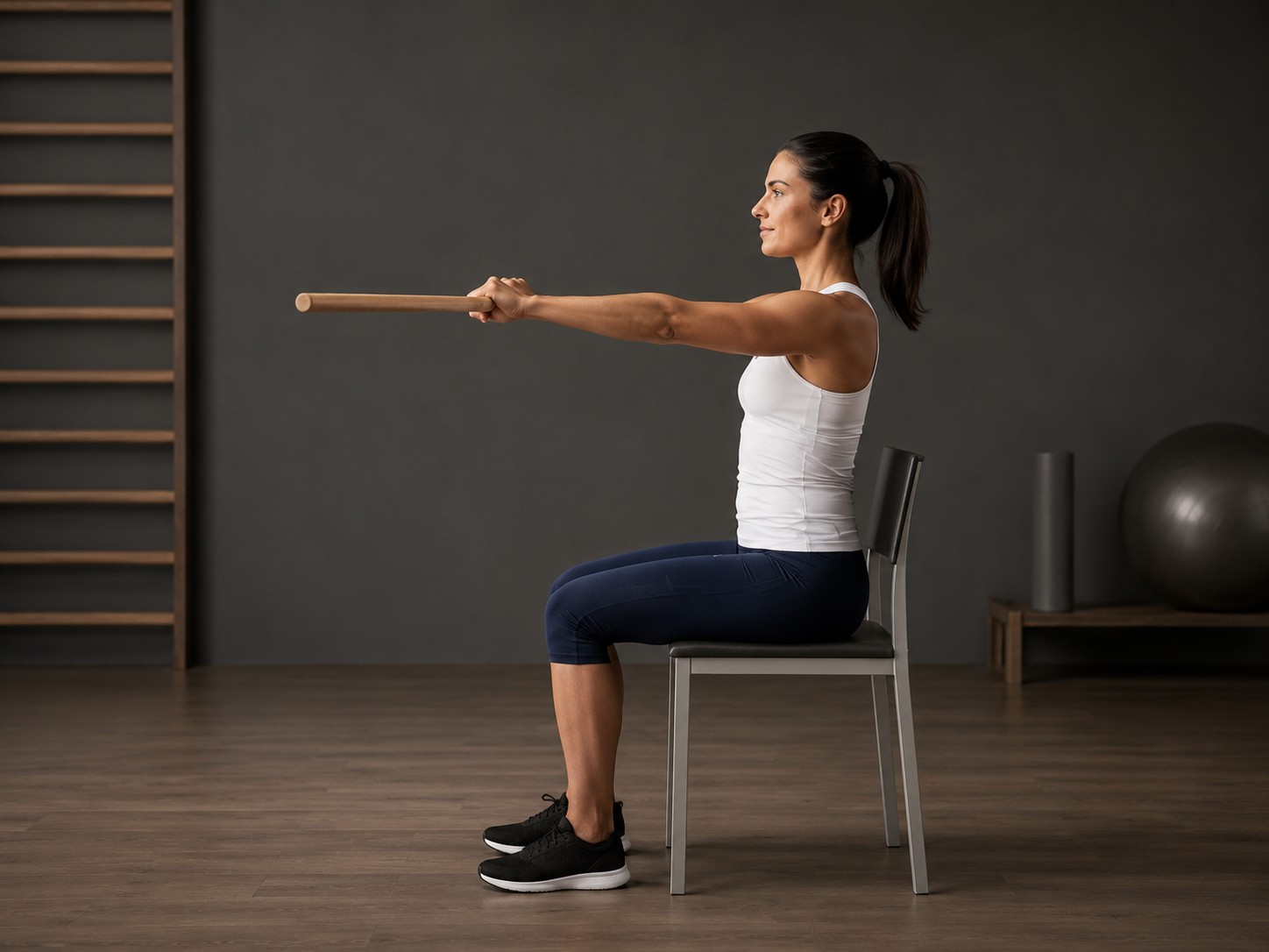 Seated shoulder flexion-extension with stick — exercise demonstration