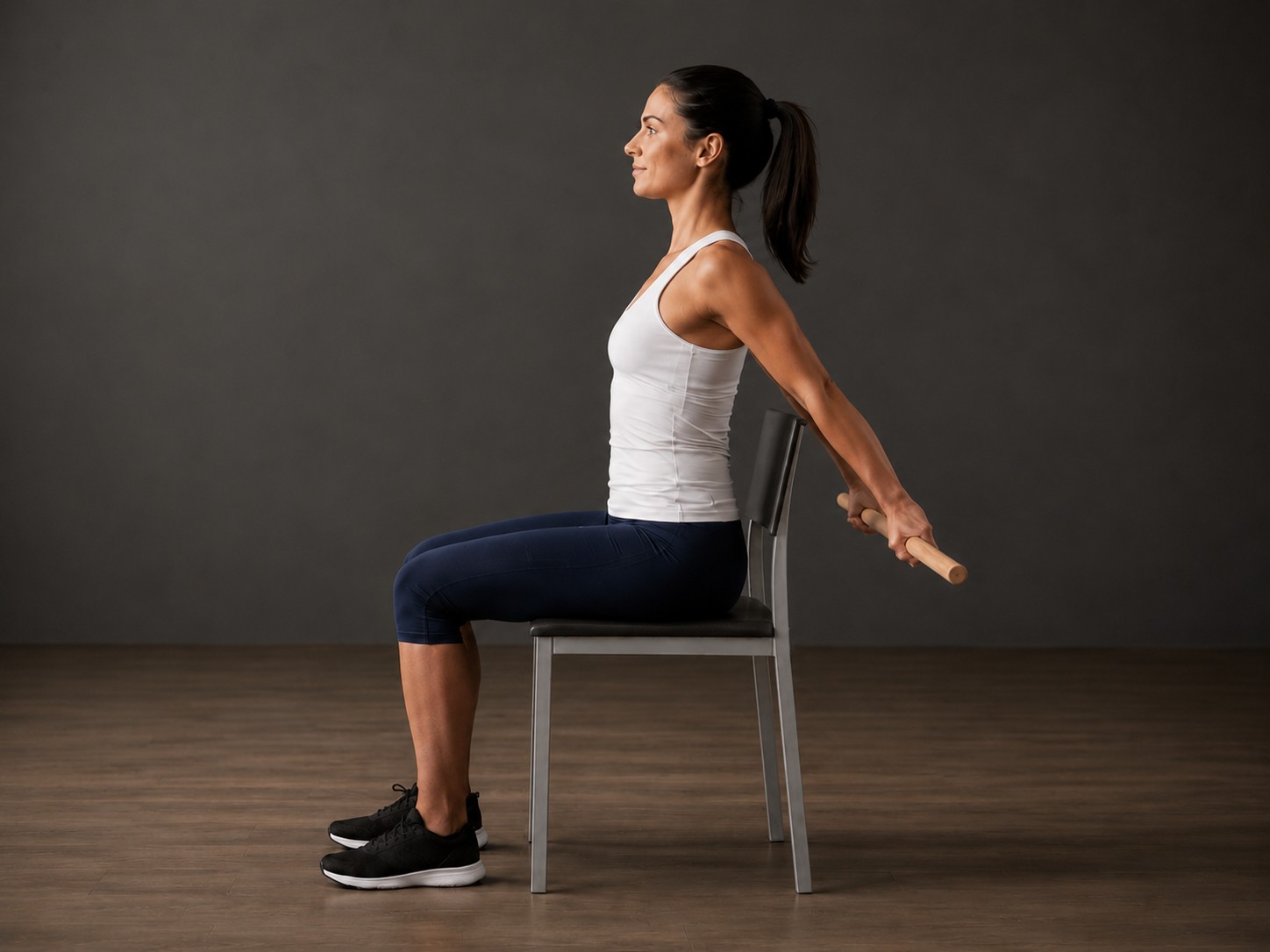 Seated stick shoulder extension — exercise demonstration