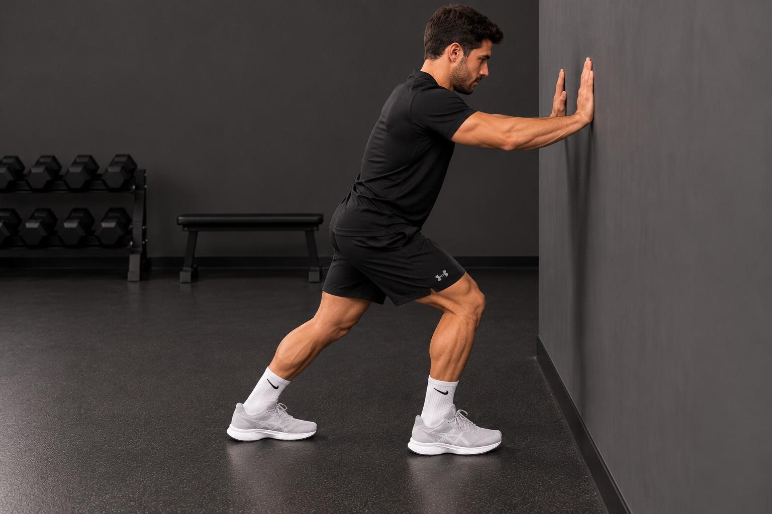 Wall soleus stretch — exercise demonstration